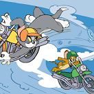 Tom và Jerry đua xe máy.
